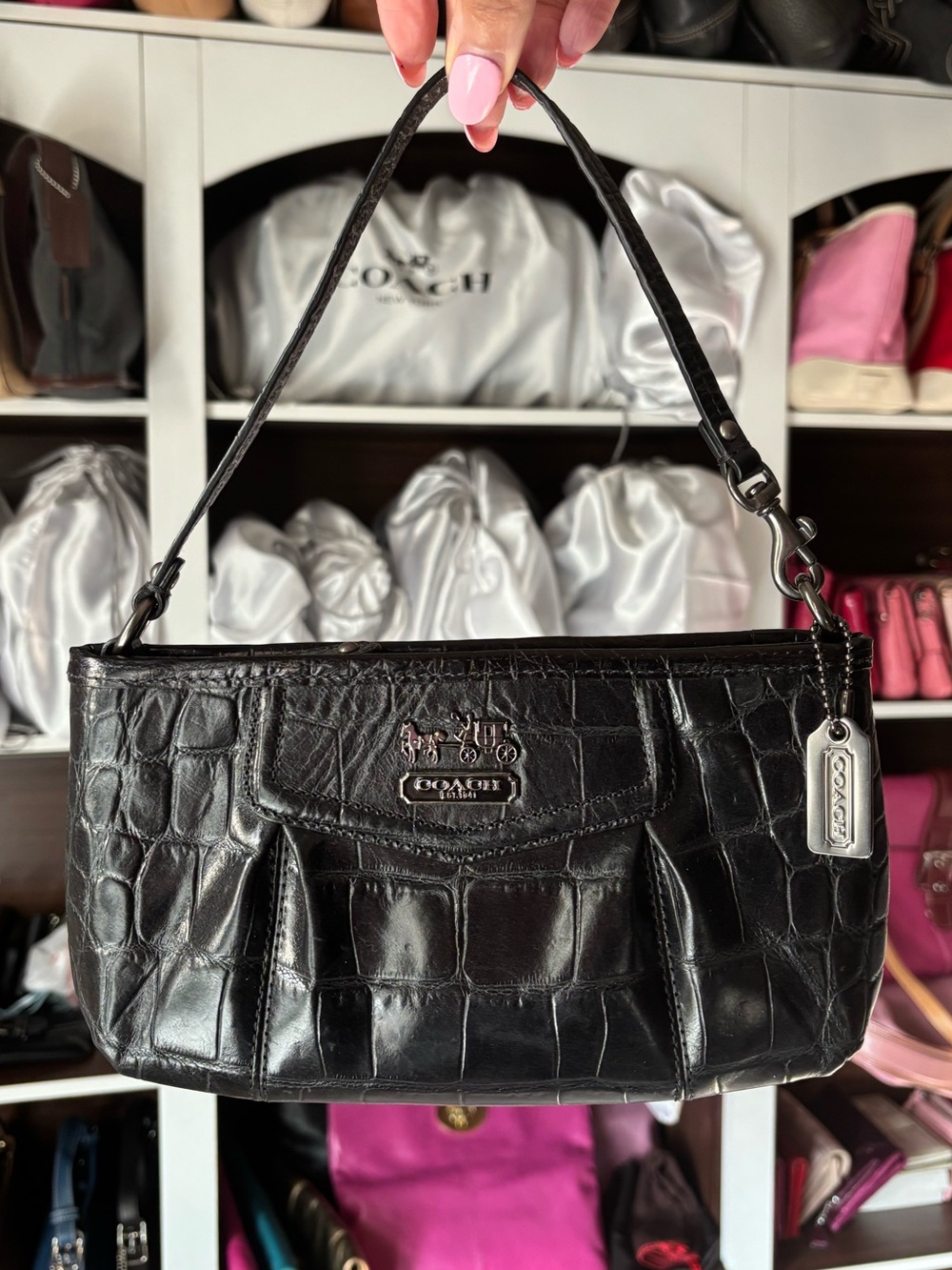 COACH Madison Croc Embossed Large Wristlet Mini Bag